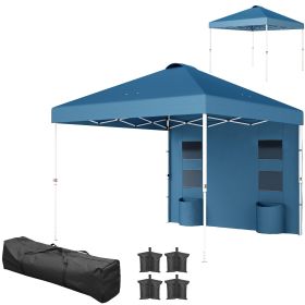 Outsunny 10' x 10' Pop Up Canopy Tent w/ Sidewall, Height Adjustable Instant Sun Shelter w/ Storage Pockets, Dark Blue